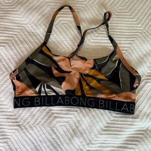 Billabong Floral Athletic Sports Bra - Peach, Olive & Black
